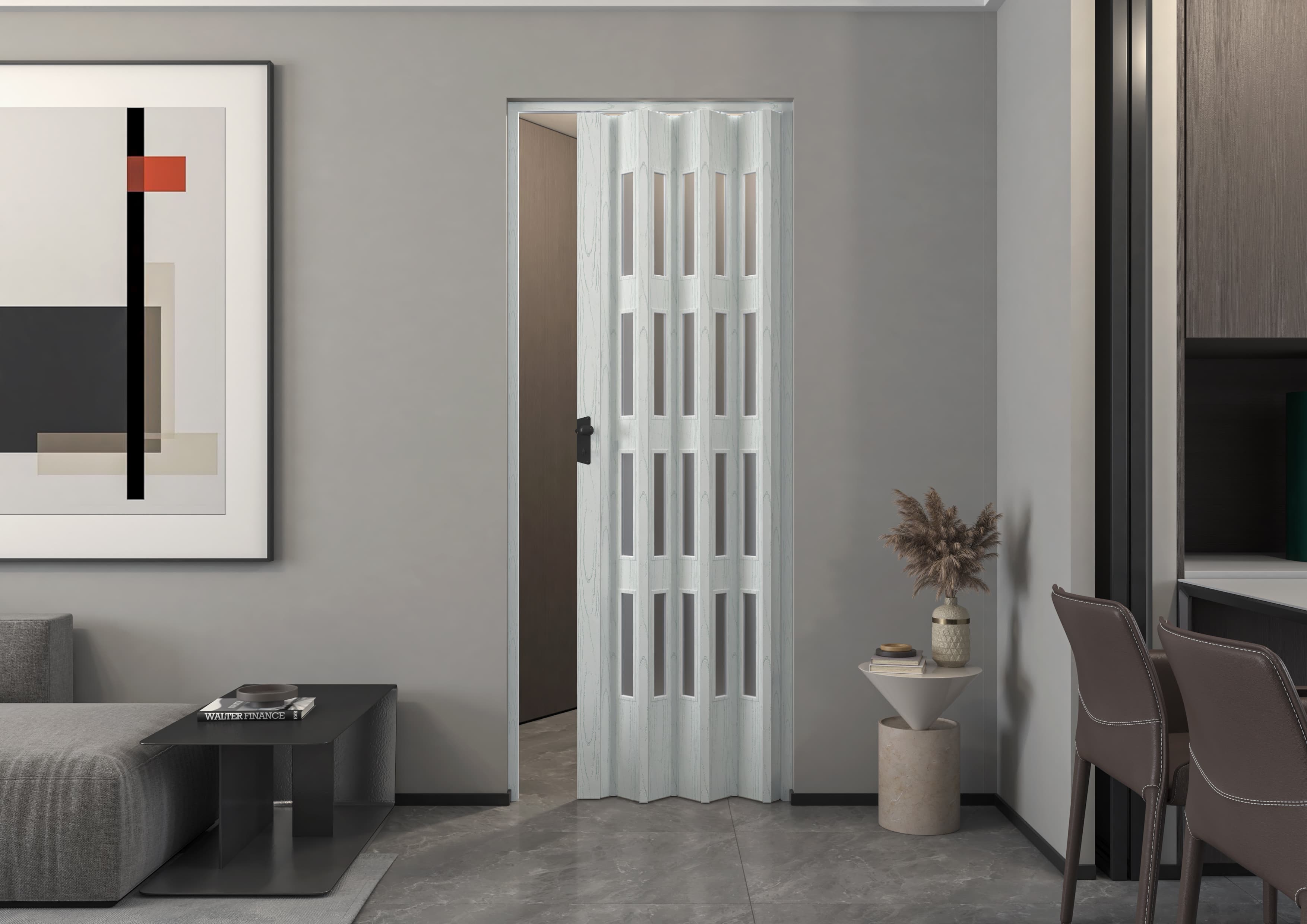 Meubel bij klanten thuis: Wit essen vouwdeur glas Yara Groot