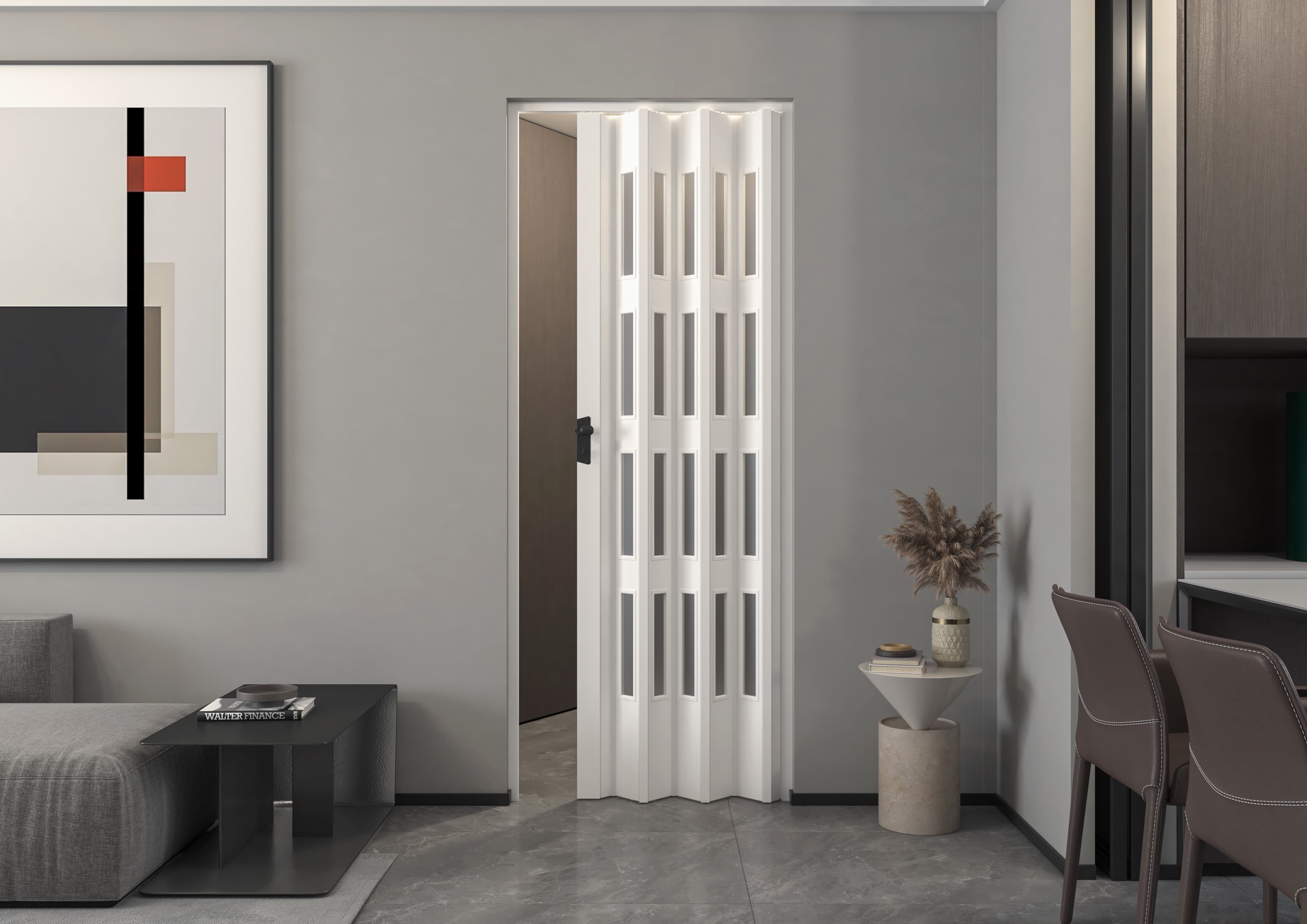 Meubel bij klanten thuis: Witte vouwdeur glas Yara Groot