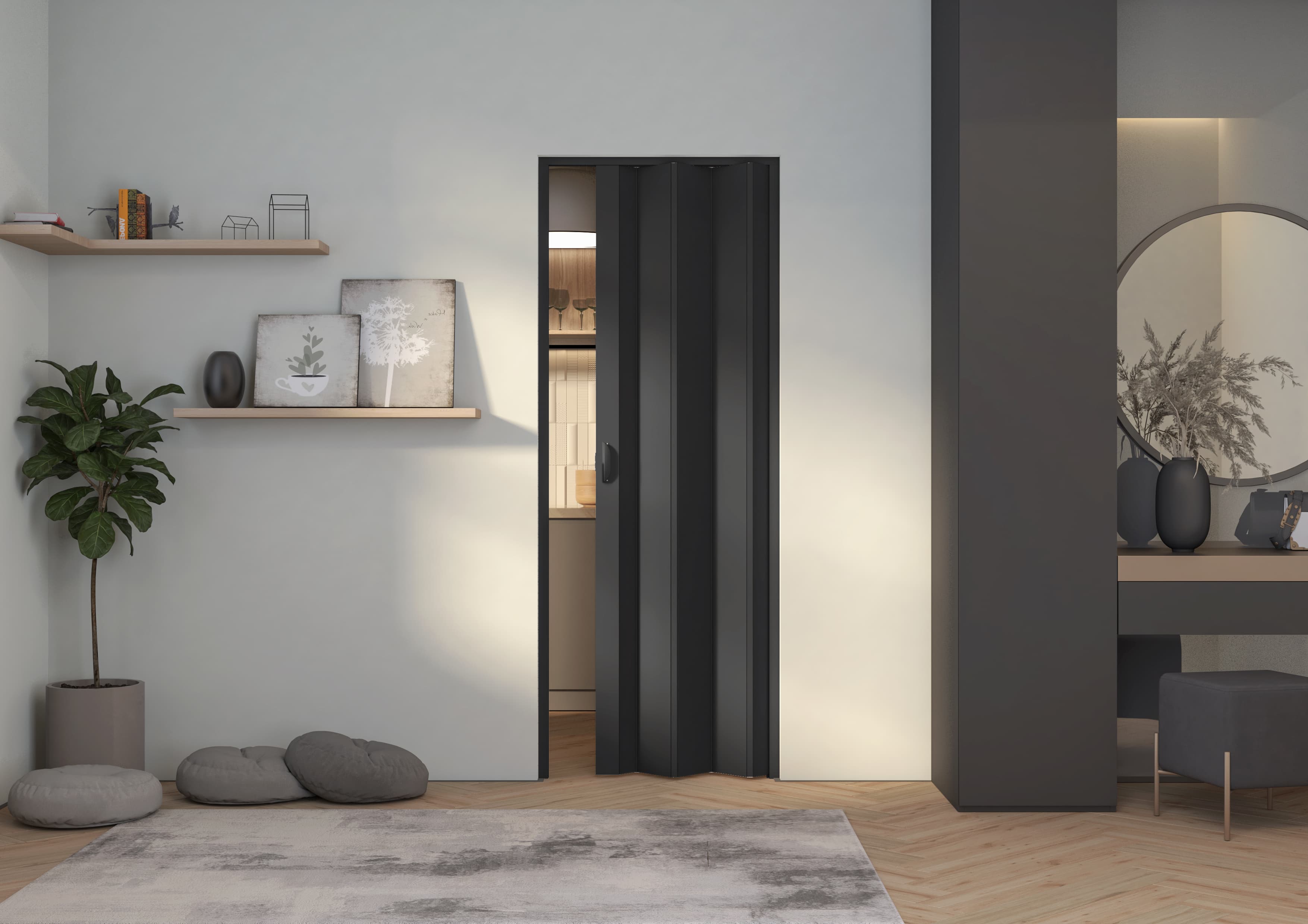 Meubel bij klanten thuis: Zwarte vouwdeur Adam Groot